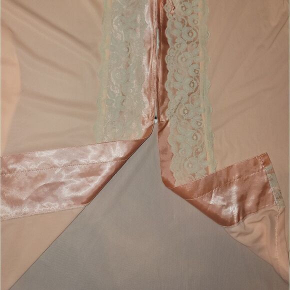 Vintage Union Made ILGWU Peach Pink Ivory Lace House Coat Robe Snowdon M - Picture 4 of 13